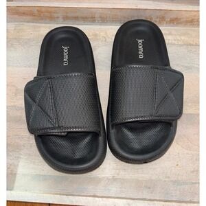 Joomra Black Pillow Slides Adjustable Strap Comfort Recovery Sandals Womens